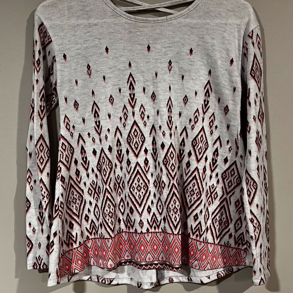 Justice Gray and Red Geometric Long Sleeve Top